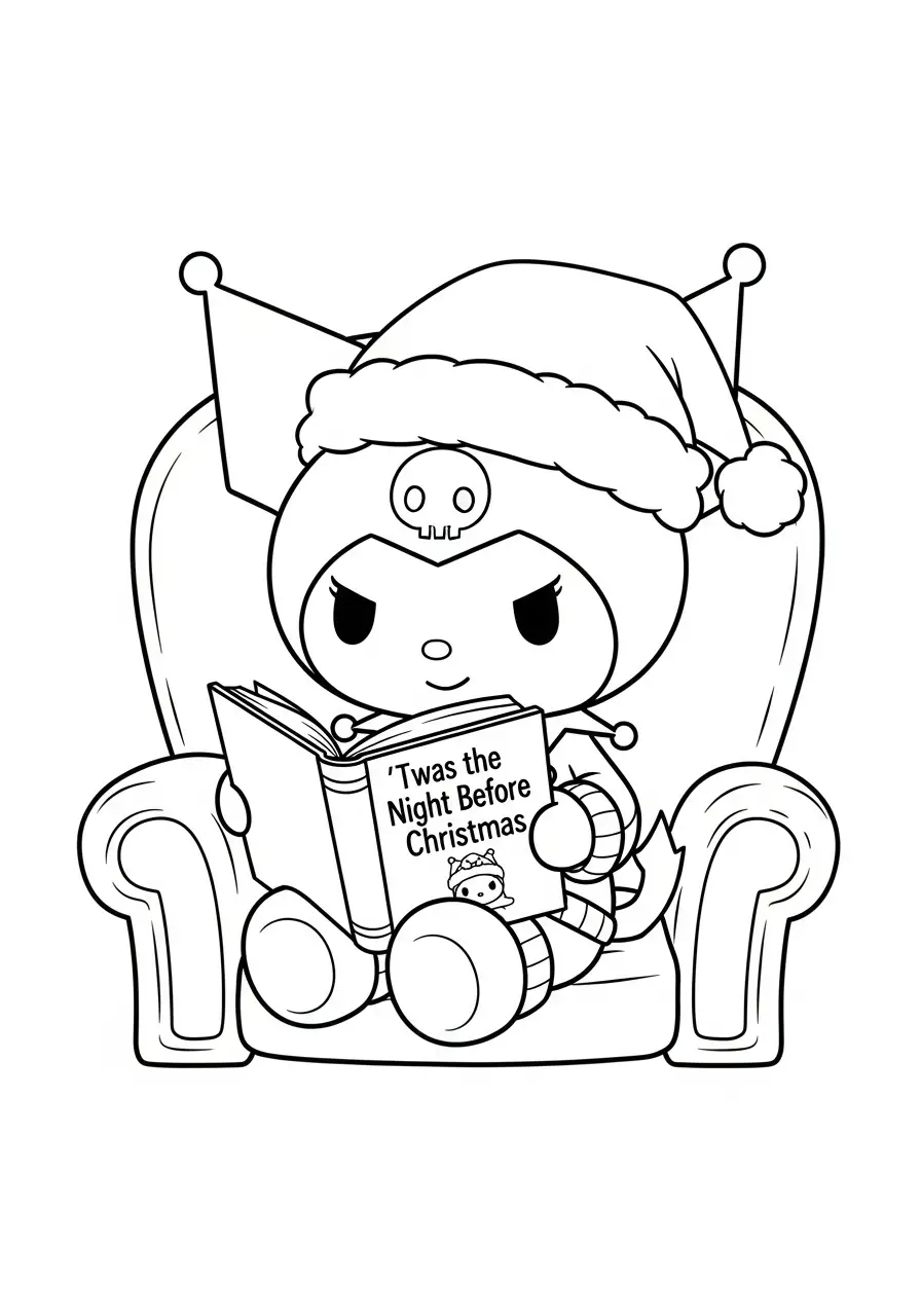 kuromi leest een kerstverhaal kleurplaat