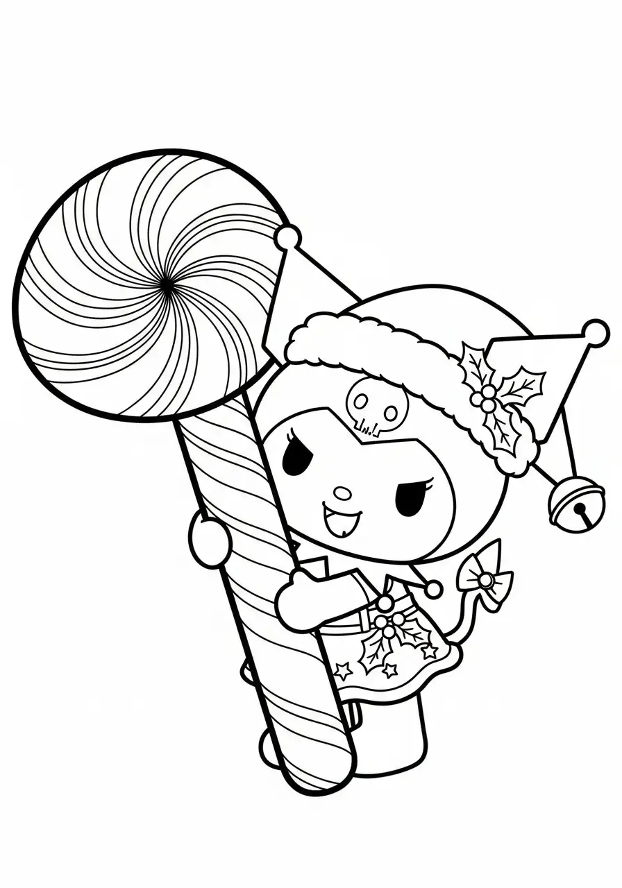 kuromi met enorme kerst lolly kleurplaat