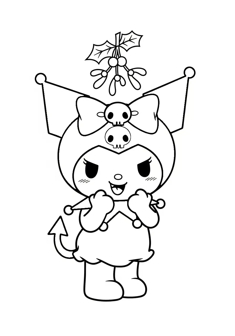 kuromi onder de maretak kleurplaat