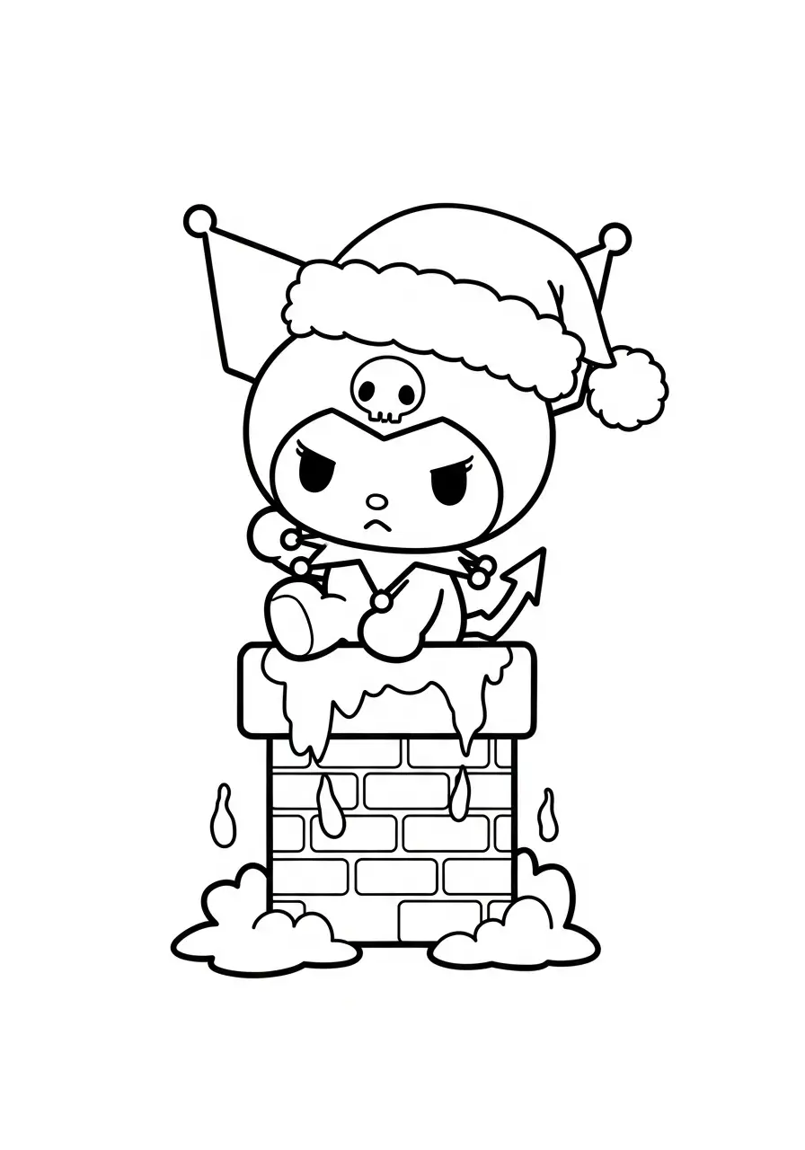 kuromi op de schoorsteen kleurplaat