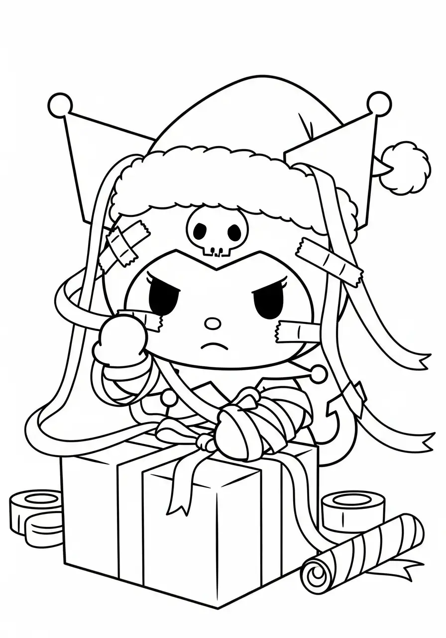 kuromi pakt cadeaus in kleurplaat