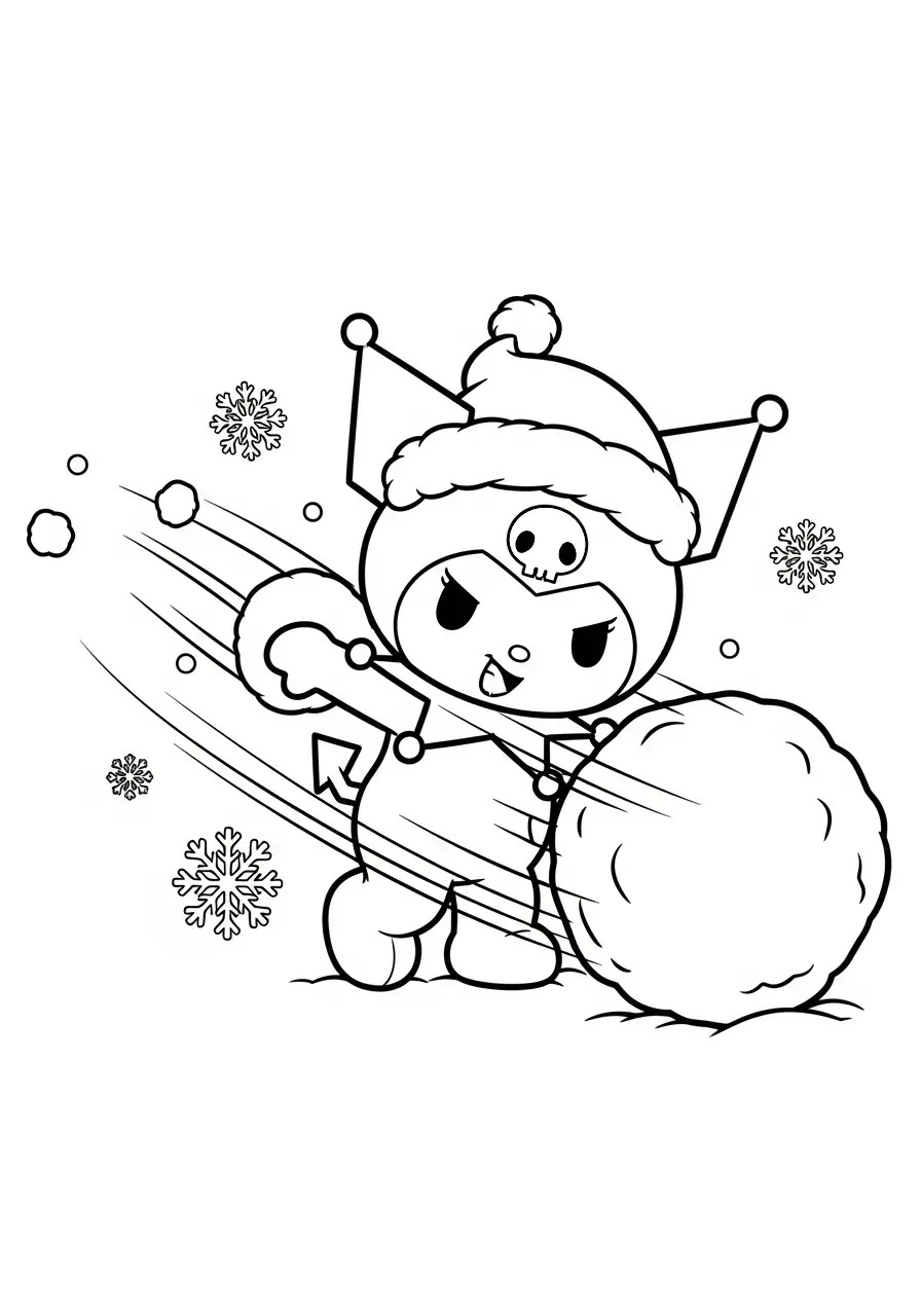 kuromi rolt een sneeuwbal kleurplaat