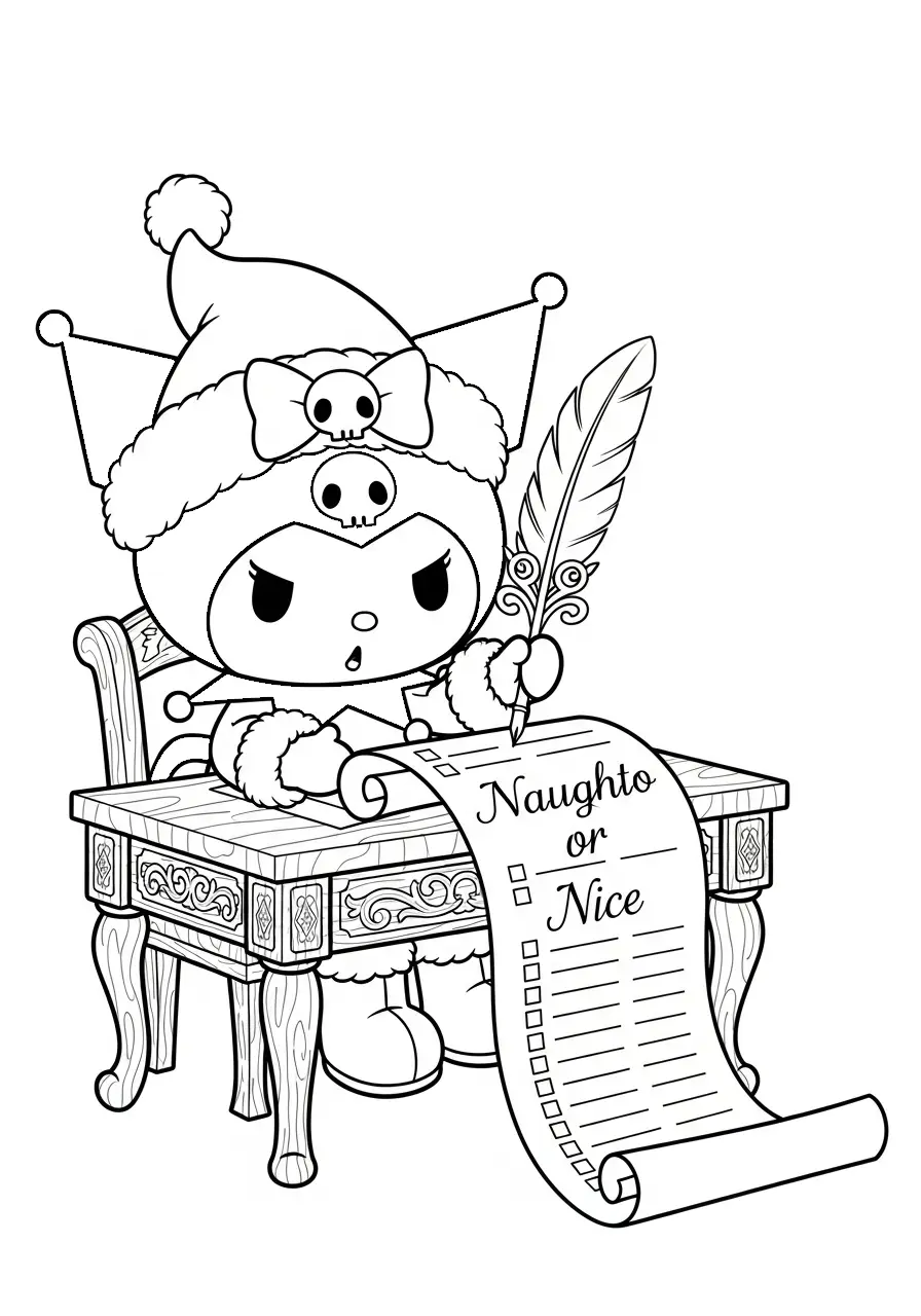 kuromi schrijft ondeugend of braaf lijst kleurplaat