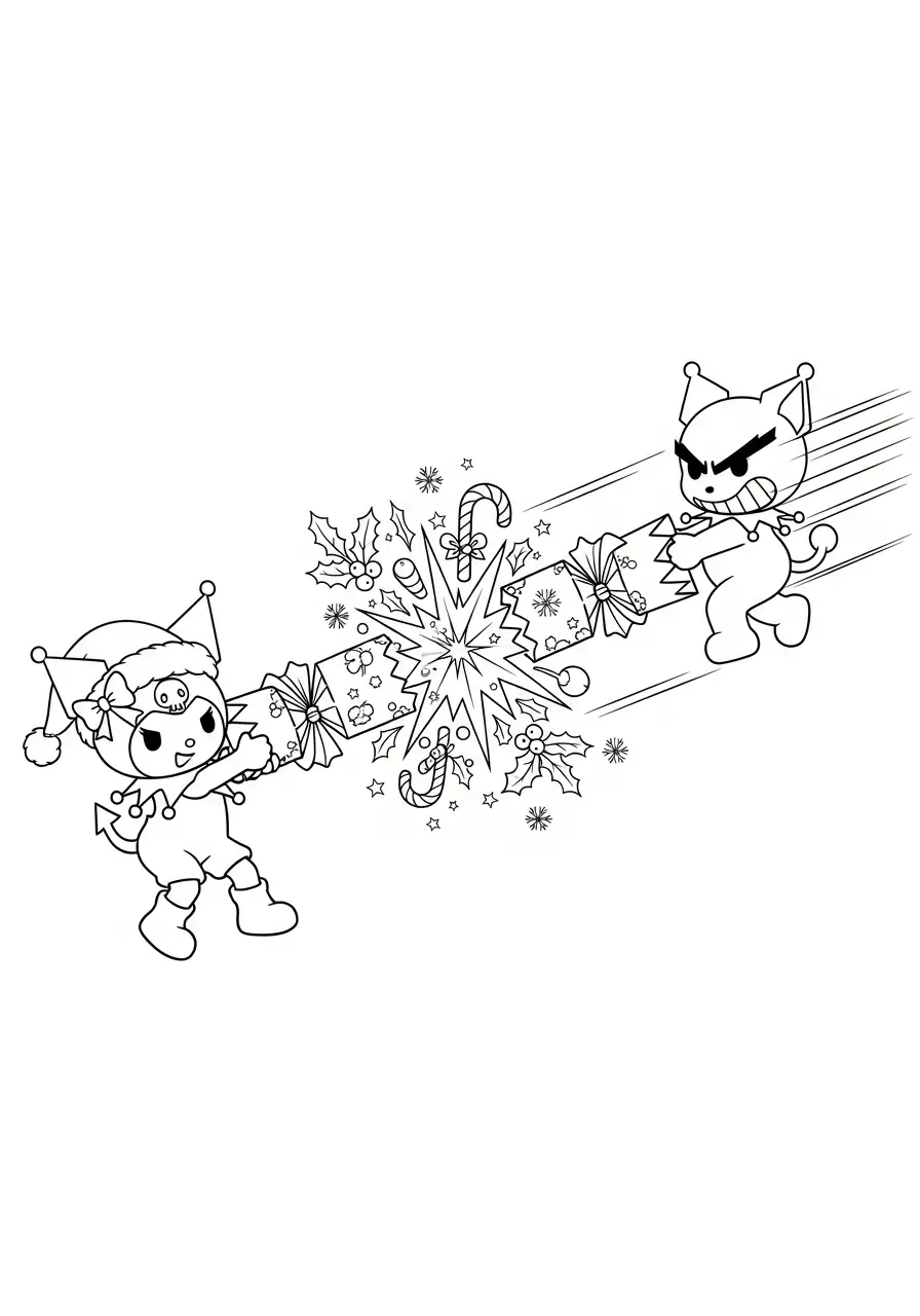 kuromi trekt aan een kerstkraker kleurplaat