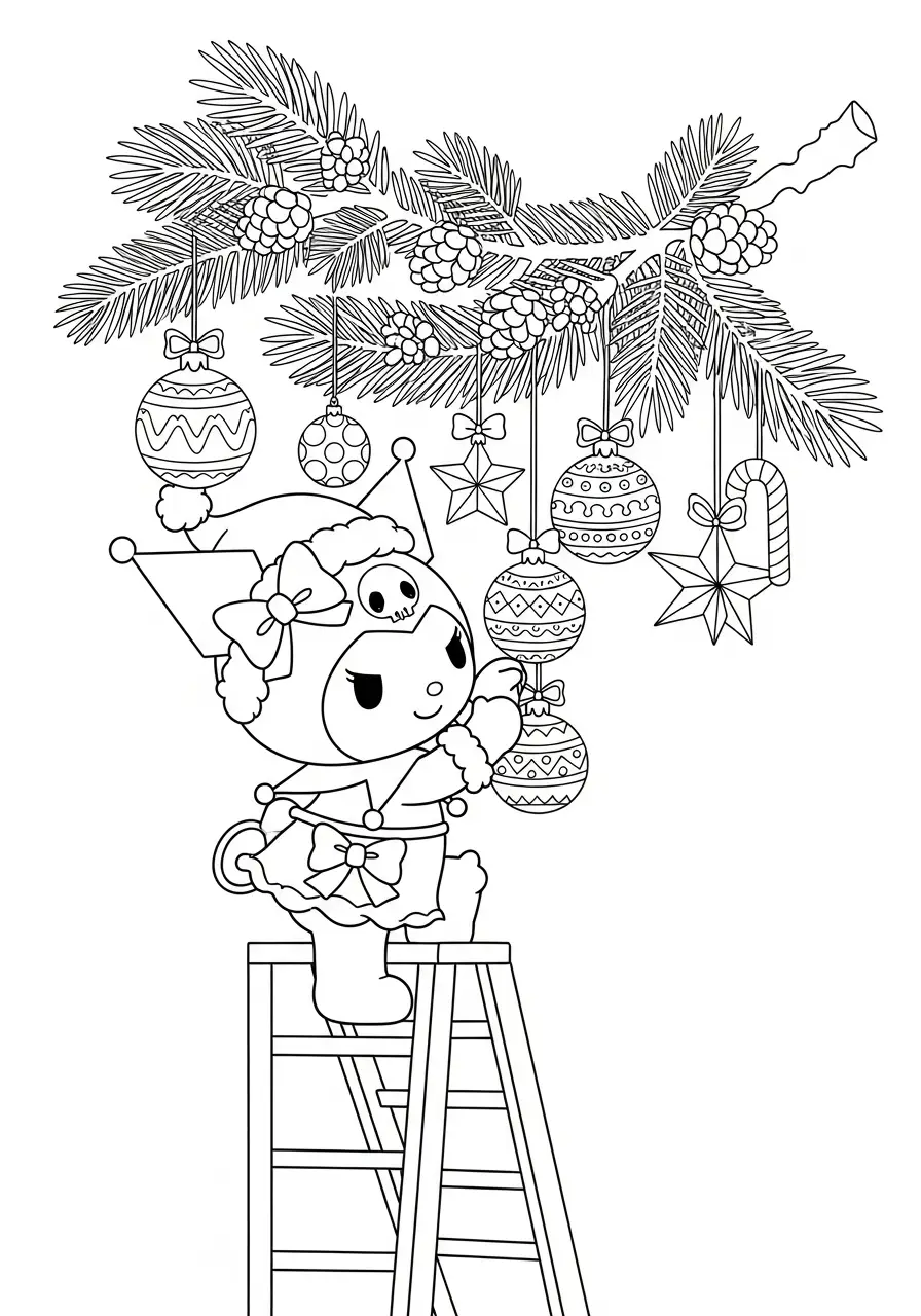 kuromi versiert de kersttak kleurplaat