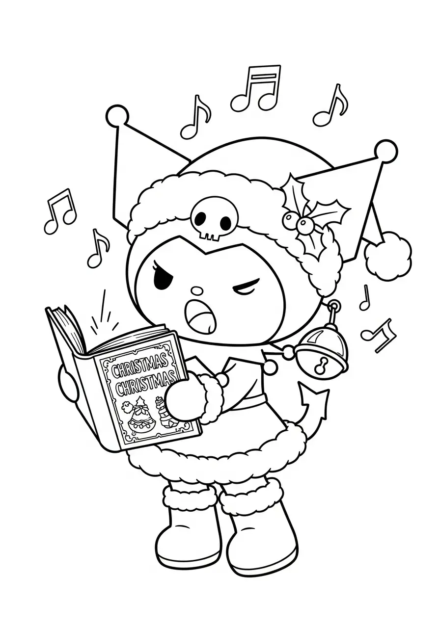 kuromi zingt kerstliedjes kleurplaat