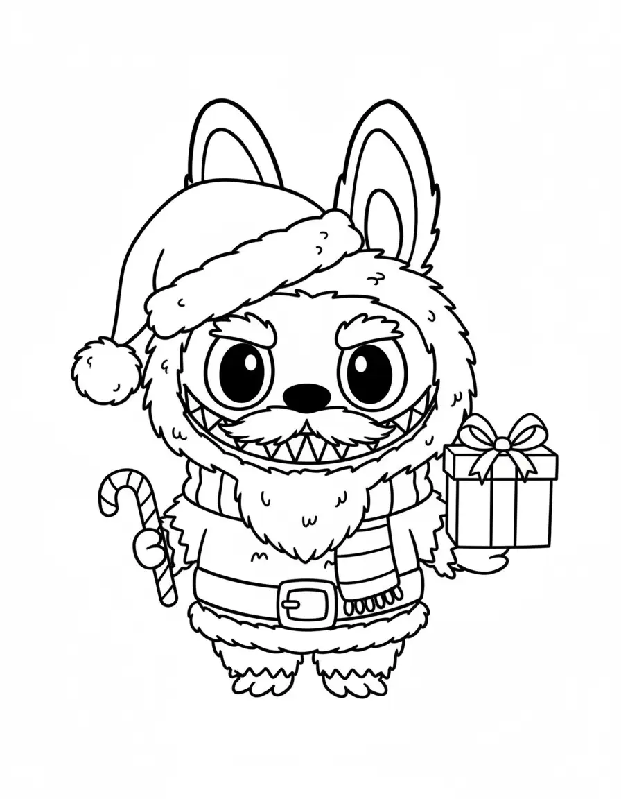 labubu als kerstman met snor kleurplaat