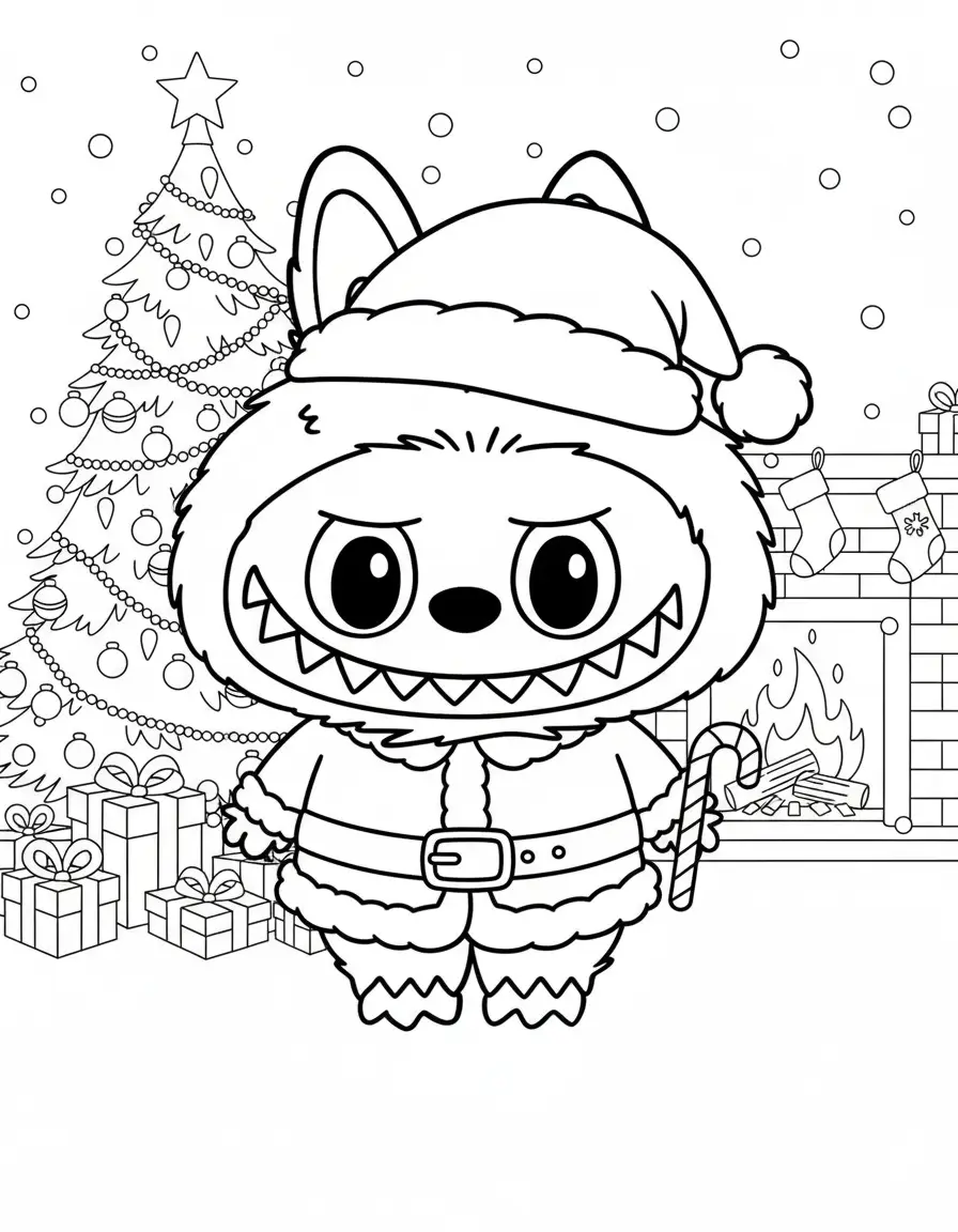 labubu bij bakstenen haard kleurplaat