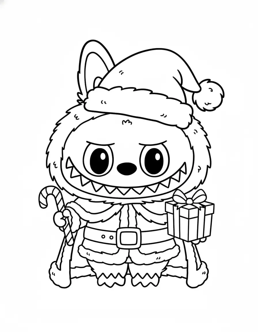labubu feestdagen cadeautje kleurplaat