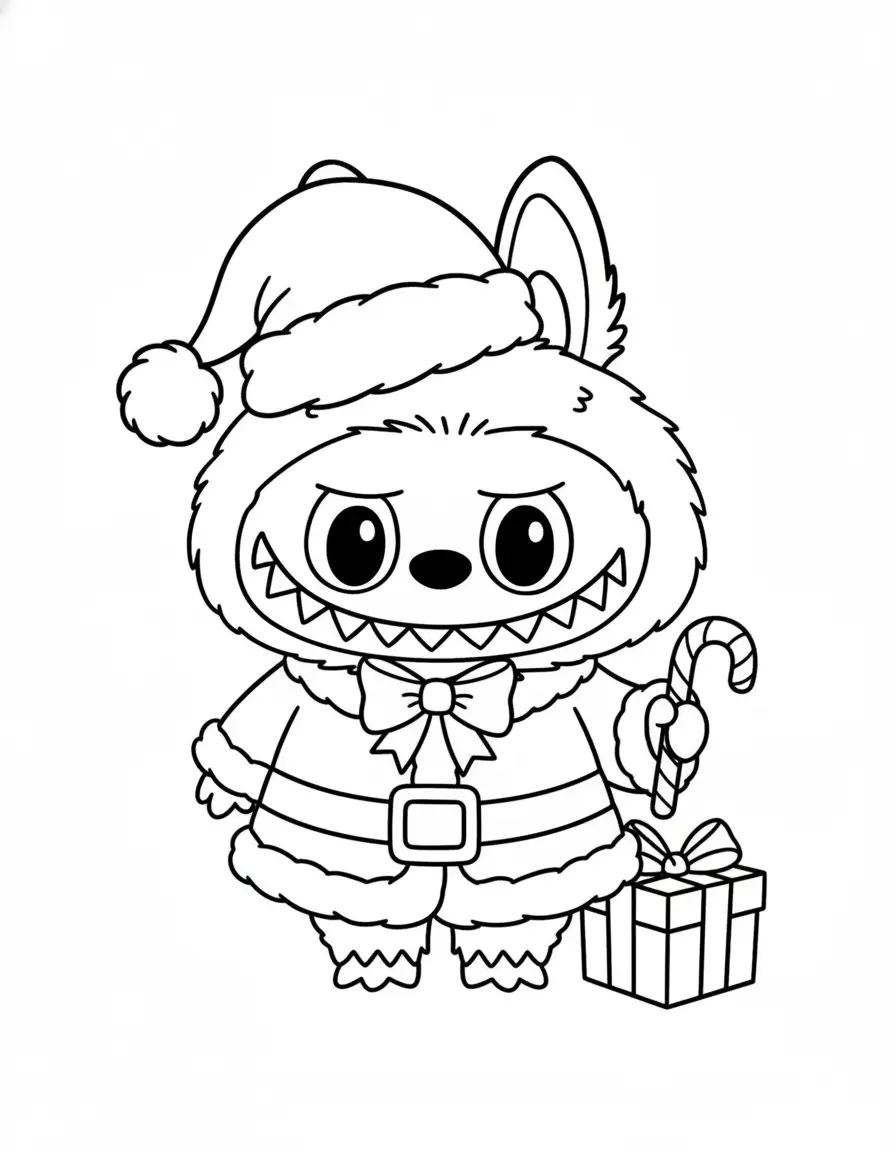 labubu in kerstpak met strik kleurplaat