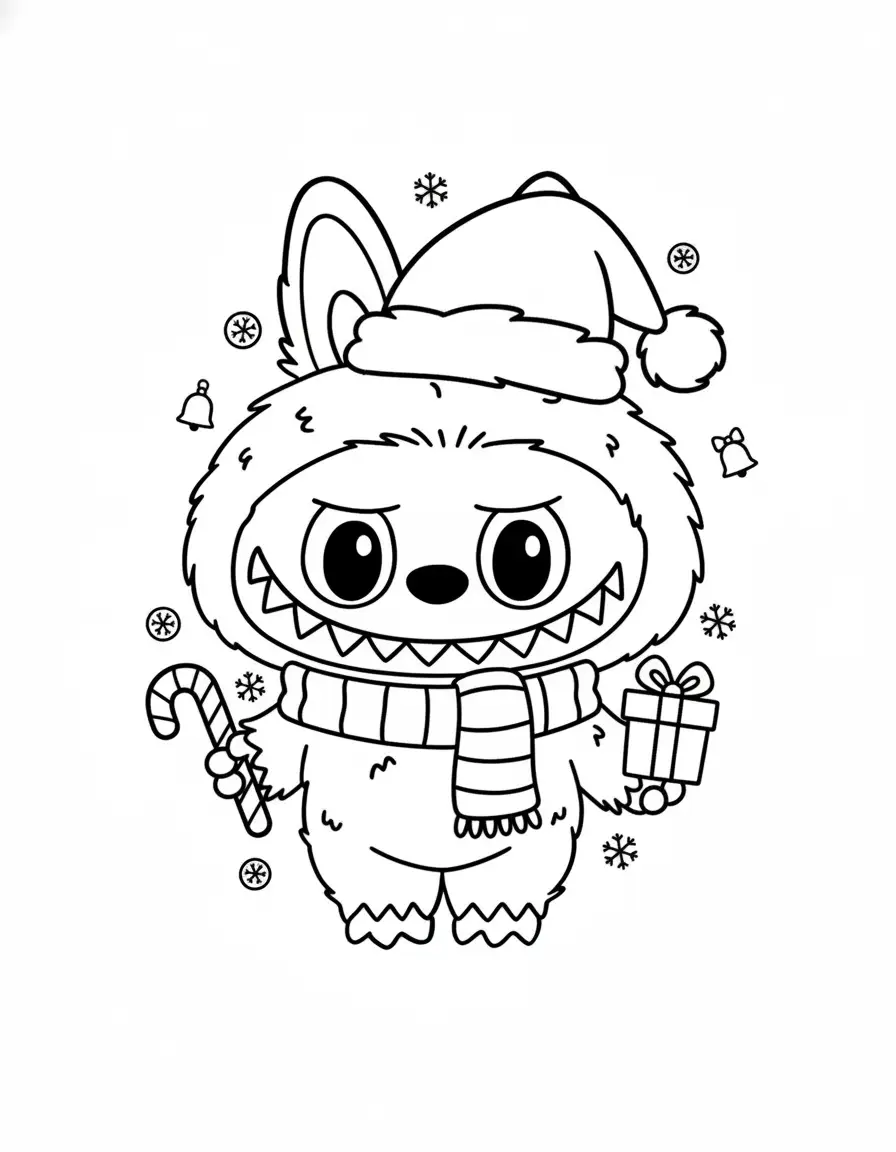 labubu in kerstsjaal en muts kleurplaat