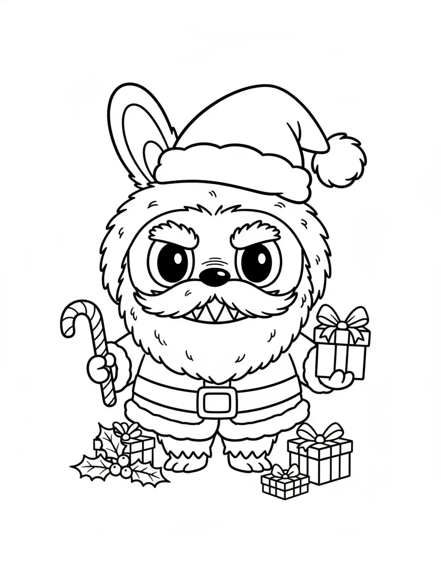 labubu kerstman met hulst kleurplaat