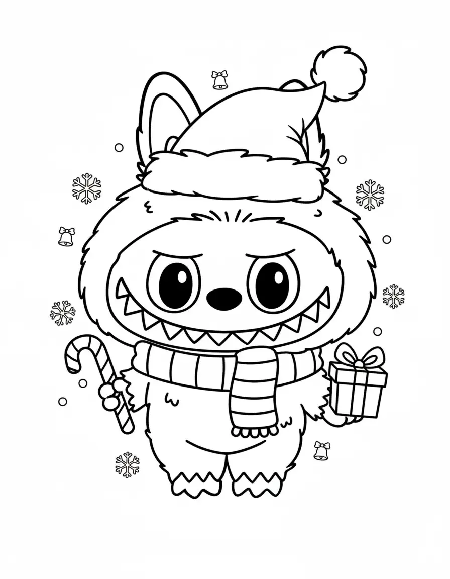 labubu met gestreepte sjaal kleurplaat