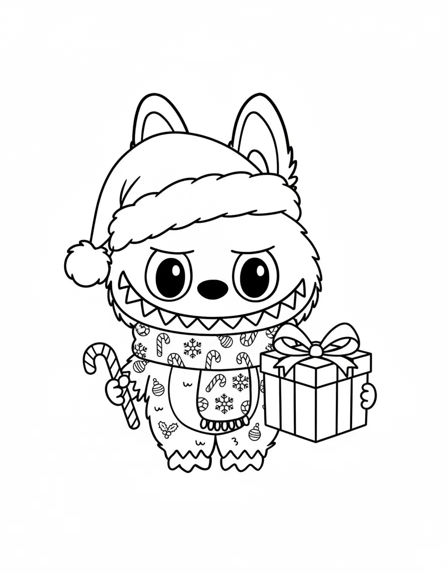 labubu met strik en belletjes kleurplaat