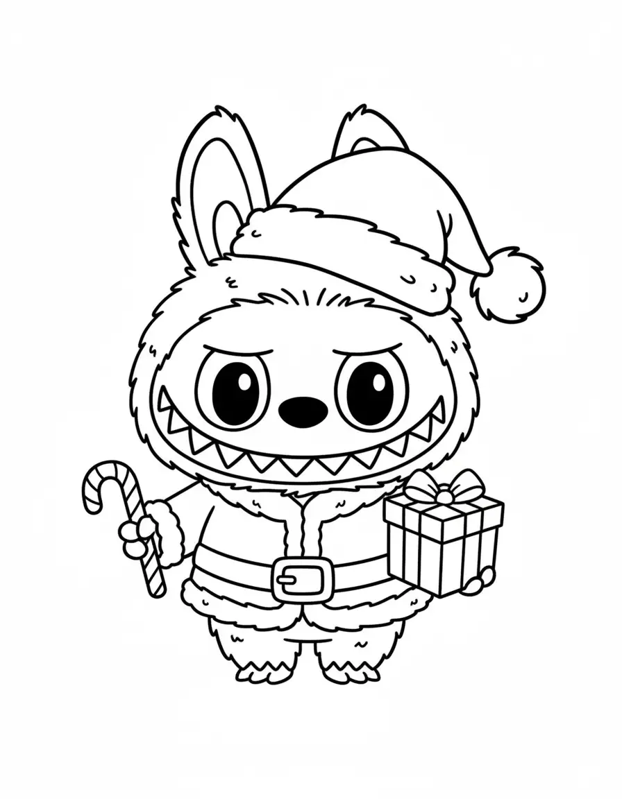 labubu met zuurtok en cadeau kleurplaat