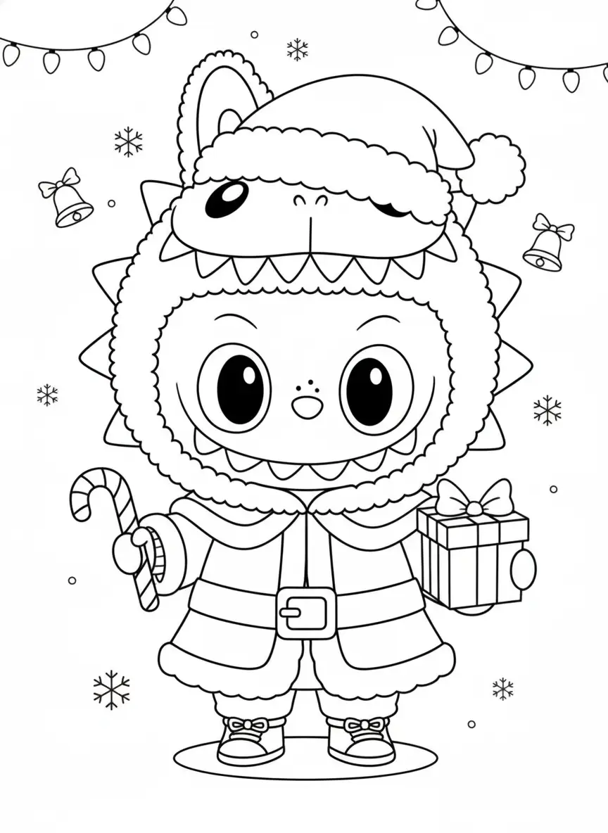 labubu monster in kerstpak kleurplaat