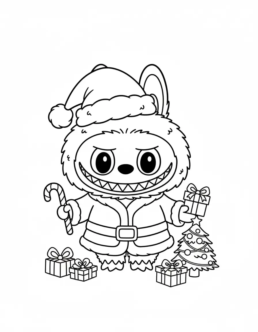 labubu verdeelt de cadeaus kleurplaat