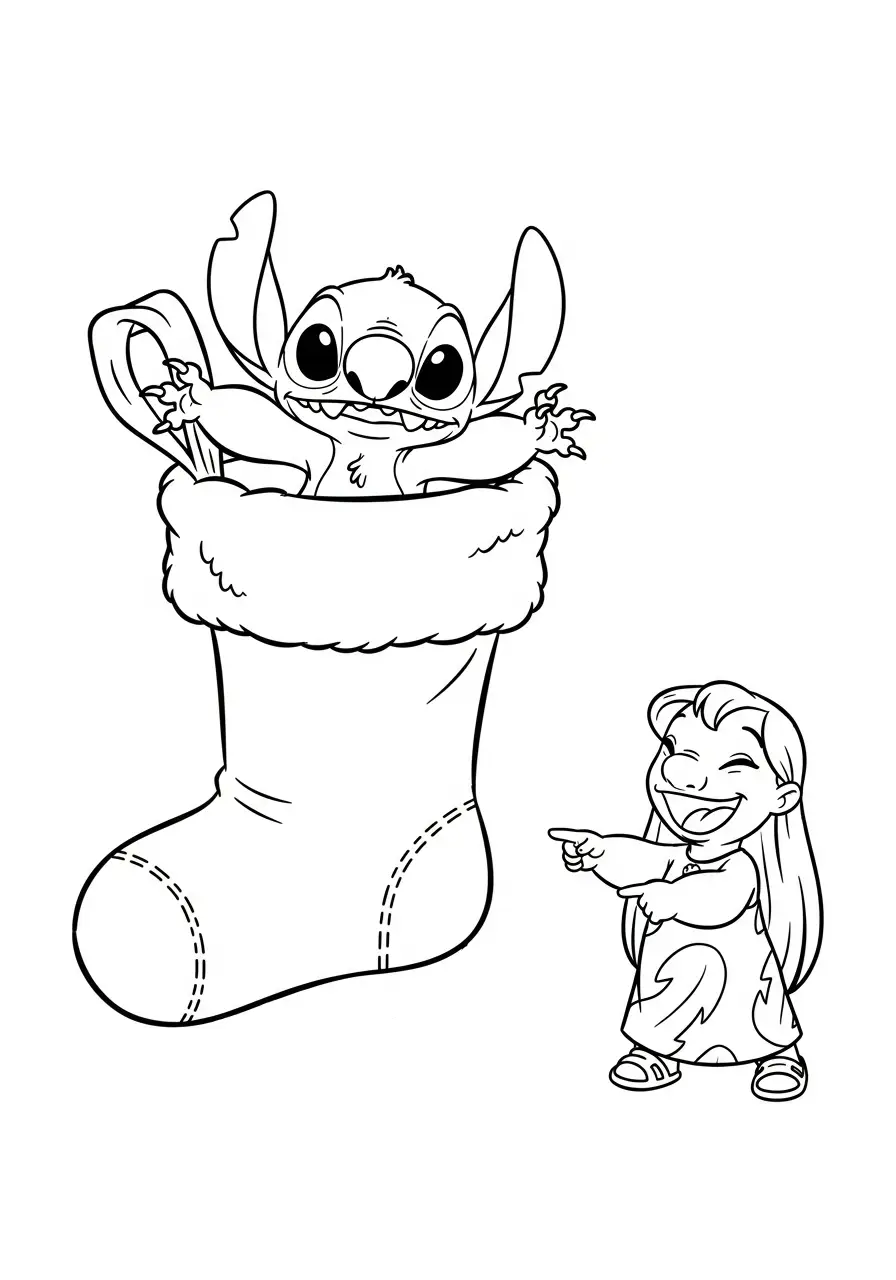 lilo en stitch in de kerstkous kleurplaat