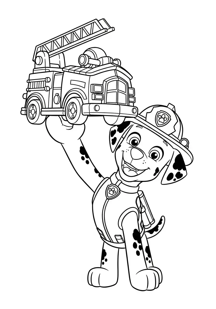 Paw Patrol Kerst Kleurplaat 17 marshall houdt zijn brandweerwagen omhoog Kleurplaat