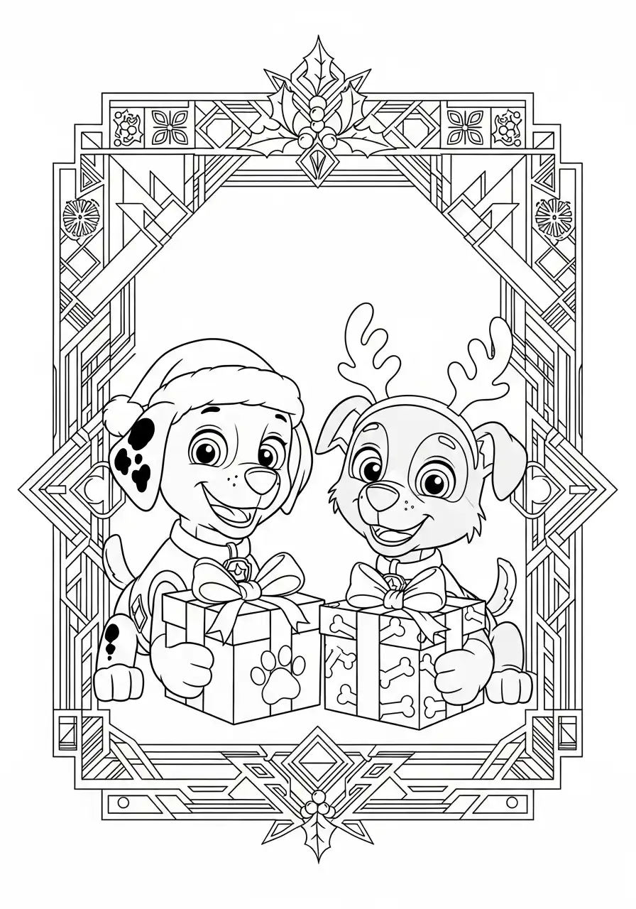 Paw Patrol Kerst Kleurplaat 20 marshall rubble rendier muts met cadeaus Kleurplaat