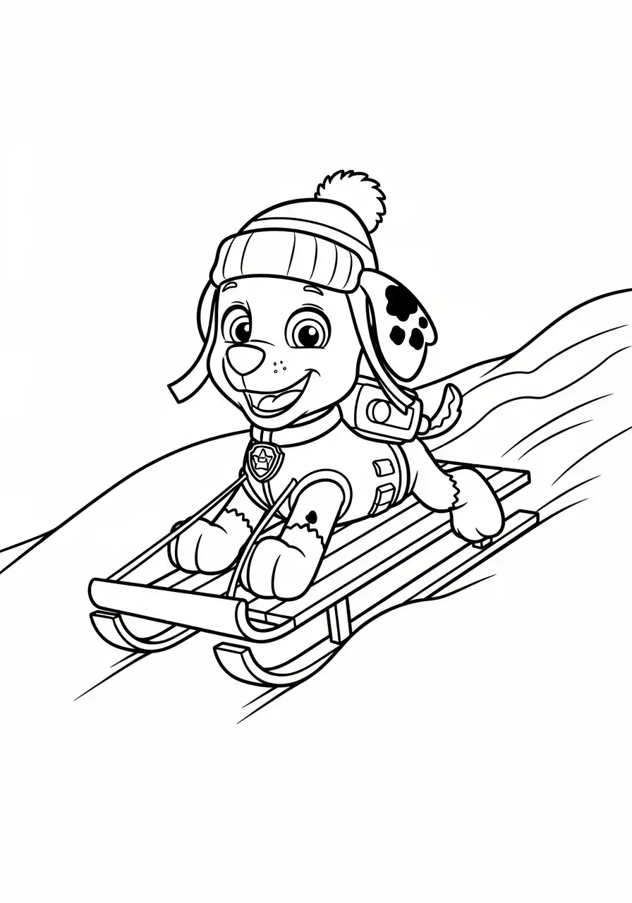 Paw Patrol Kerst Kleurplaat 21 marshall sleeen van de besneeuwde heuvel Kleurplaat