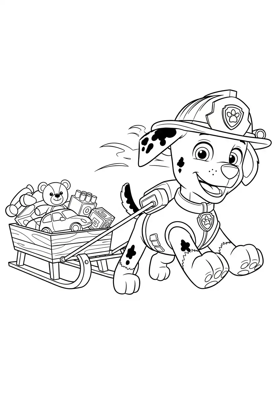 Paw Patrol Kerst Kleurplaat 23 marshall trekt slee vol speelgoed kerst Kleurplaat