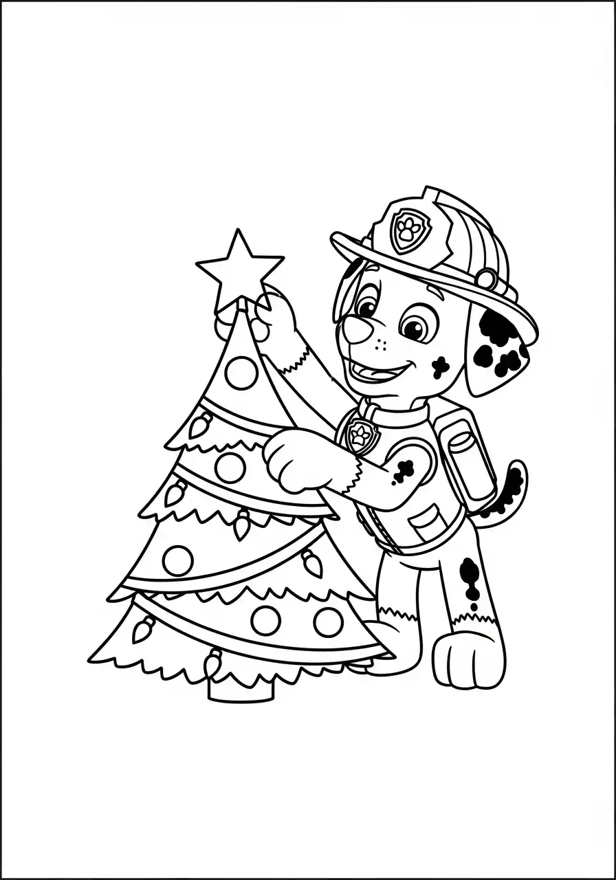Paw Patrol Kerst Kleurplaat 24 marshall versiert kleine kerstboom Kleurplaat