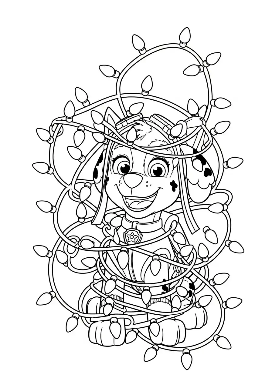 Paw Patrol Kerst Kleurplaat 25 marshall verstrikt in kerstverlichting Kleurplaat