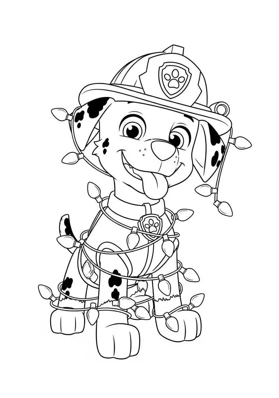 Paw Patrol Kerst Kleurplaat 28 marshall zit verpakt in kerstverlichting Kleurplaat