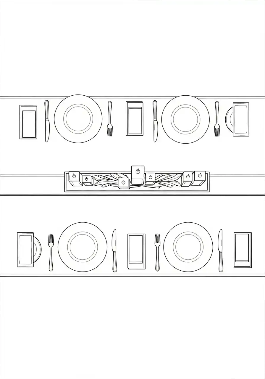 minimalistisch gedekte tafel voor twee kleurplaat