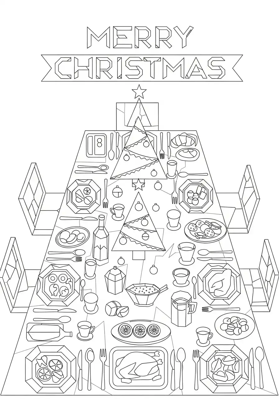 moderne kersttafel met merry christmas kleurplaat