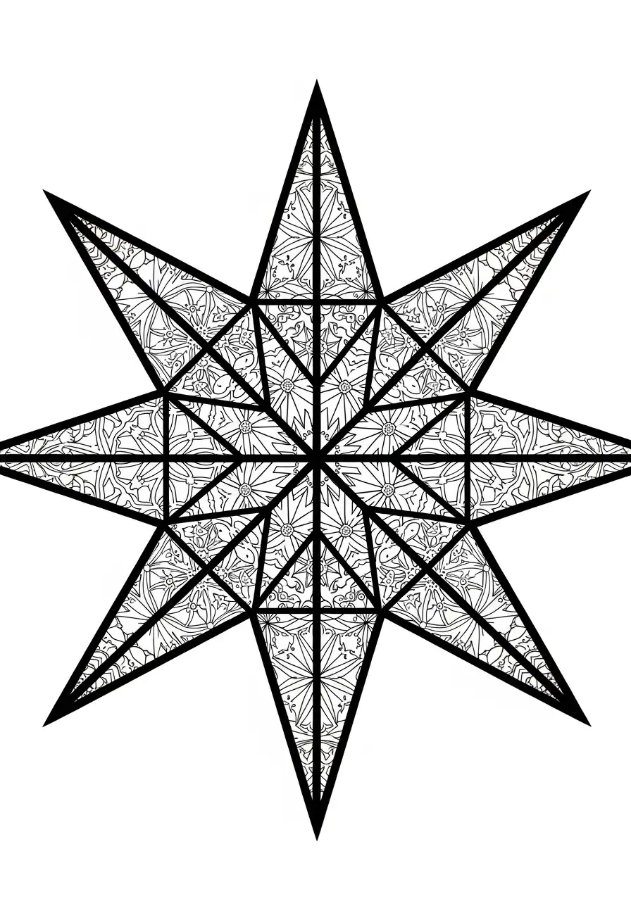 Kerstster Kleurplaat 23 mozaiek patroon achtpuntige ster kleurplaat