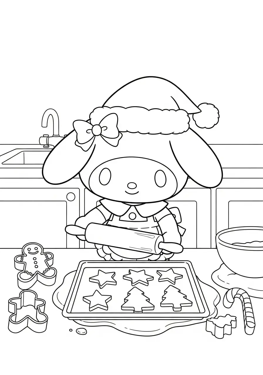 Kleurplaat Kerst My Melody 8 my melody bakt kerstkoekjes kleurplaat