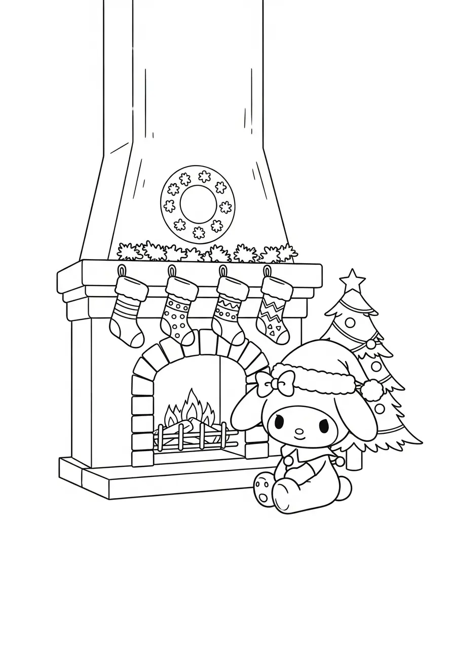 Kleurplaat Kerst My Melody 10 my melody bij de open haard kleurplaat
