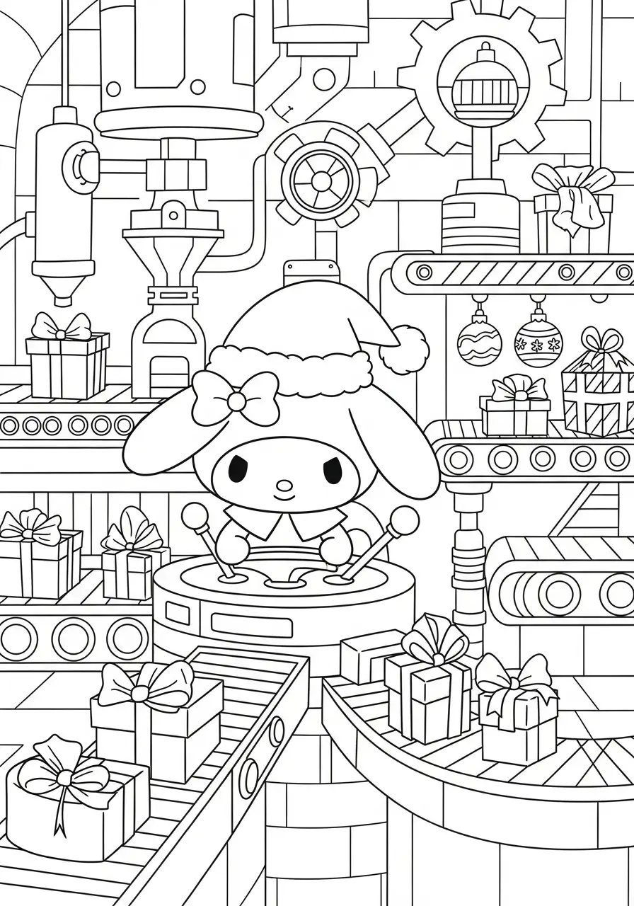 Kleurplaat Kerst My Melody 12 my melody in de kerstfabriek kleurplaat