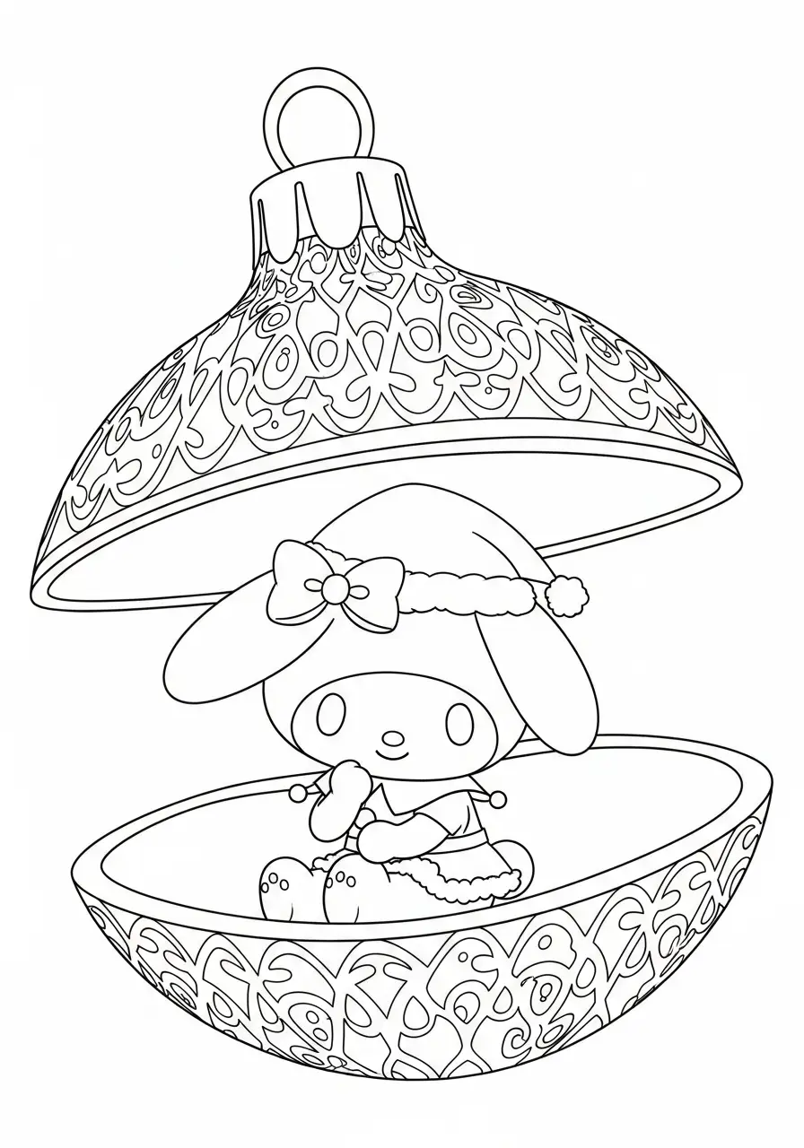 Kleurplaat Kerst My Melody 14 my melody in een open kerstbal kleurplaat