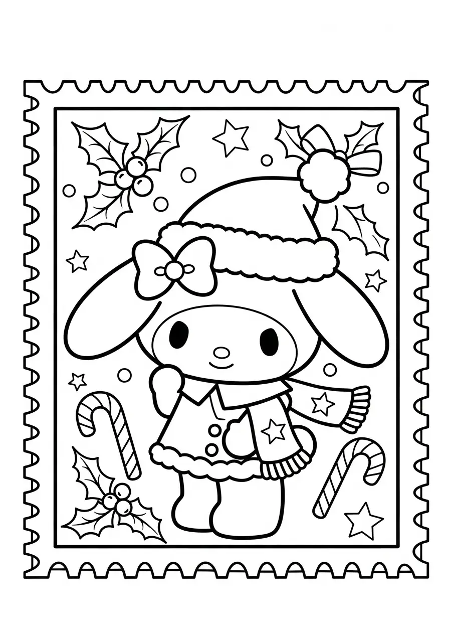 Kleurplaat Kerst My Melody 17 my melody kerst op postzegel kleurplaat