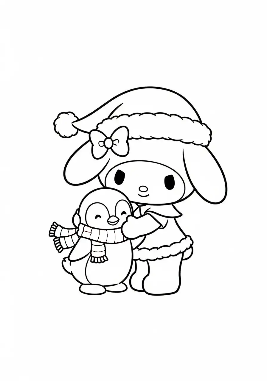 Kleurplaat Kerst My Melody 18 my melody knuffelt pinguin kerst kleurplaat