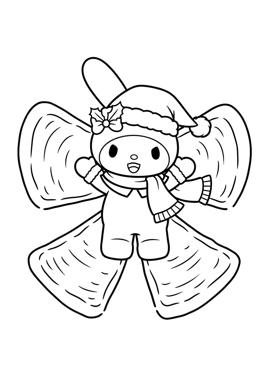 Kleurplaat Kerst My Melody 20 my melody maakt sneeuwengel kleurplaat