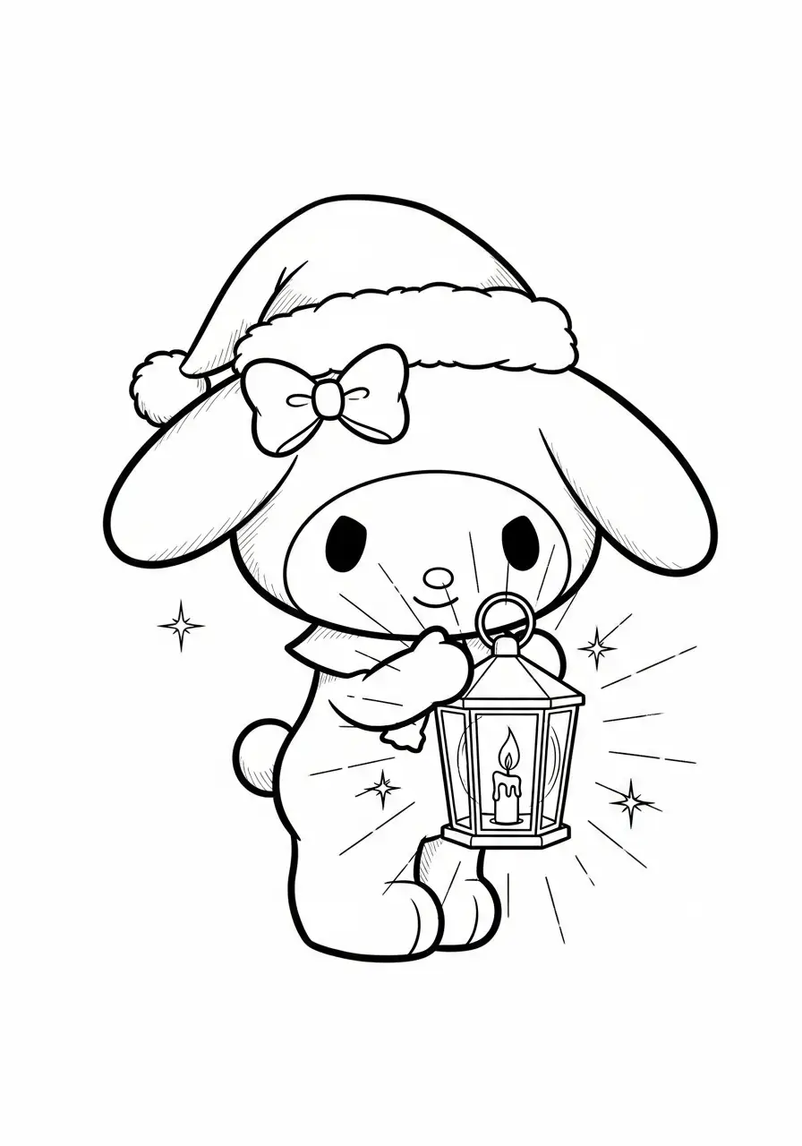 Kleurplaat Kerst My Melody 23 my melody met kerstlantaarn kleurplaat