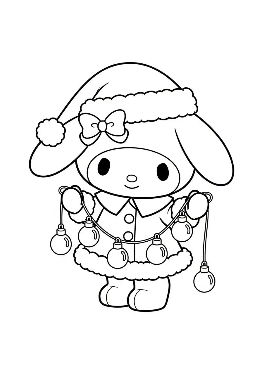 Kleurplaat Kerst My Melody 25 my melody met kerstverlichting kleurplaat