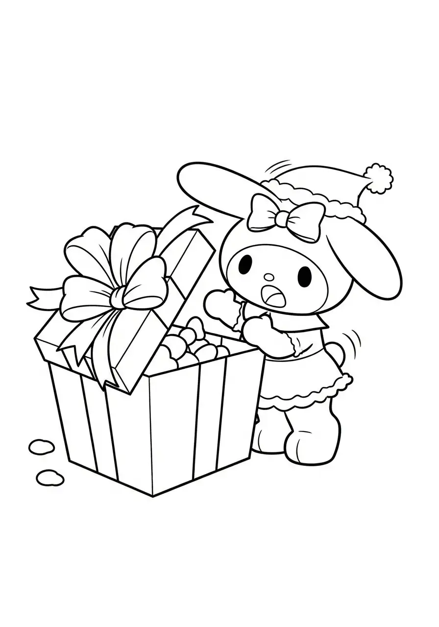 Kleurplaat Kerst My Melody 28 my melody opent kerstcadeau kleurplaat