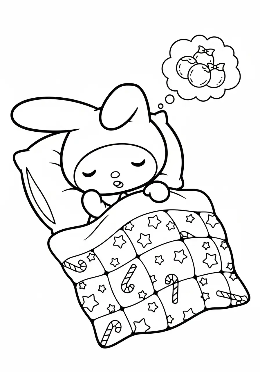 Kleurplaat Kerst My Melody 31 my melody slaapt onder kerstdeken kleurplaat