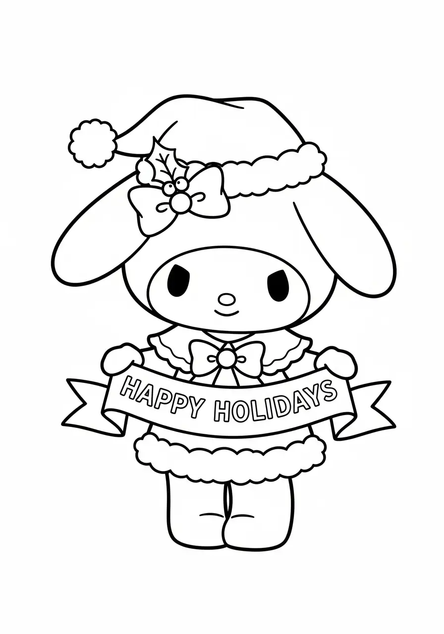 Kleurplaat Kerst My Melody 32 my melody spandoek happy holidays kleurplaat