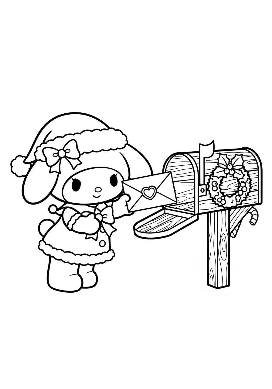 Kleurplaat Kerst My Melody 34 my melody stuurt kerstkaart kleurplaat