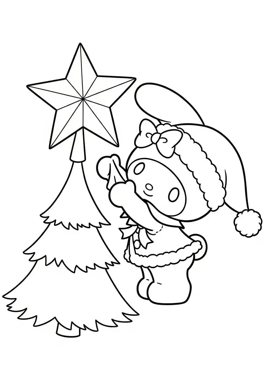 Kleurplaat Kerst My Melody 36 my melody versiert kerstboom ster kleurplaat