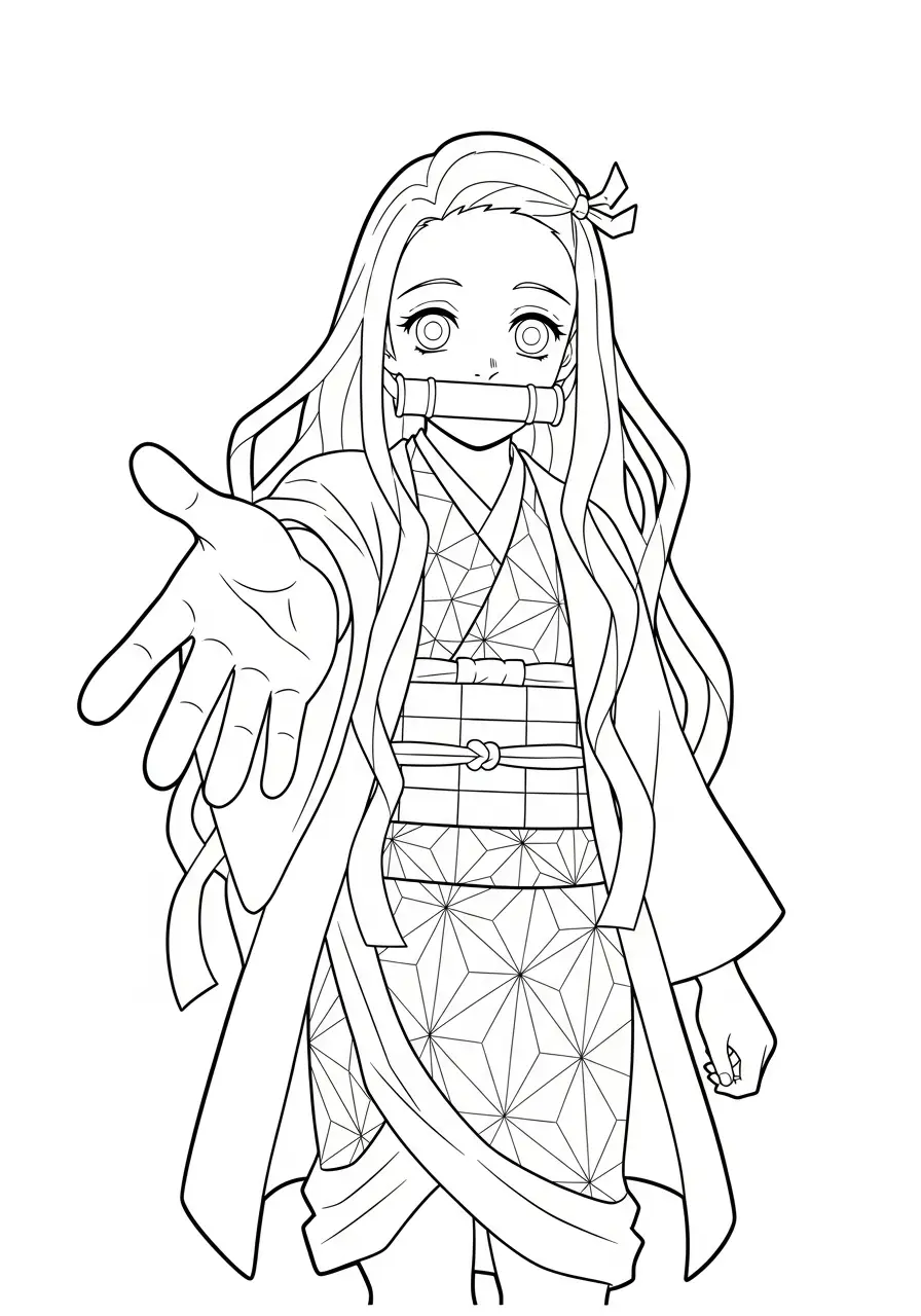 nezuko reikt uit kleurplaat