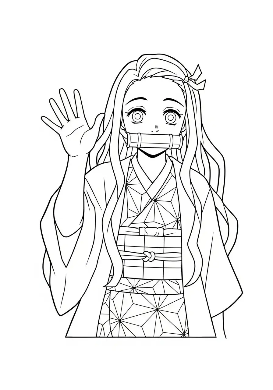 nezuko zwaait kleurplaat