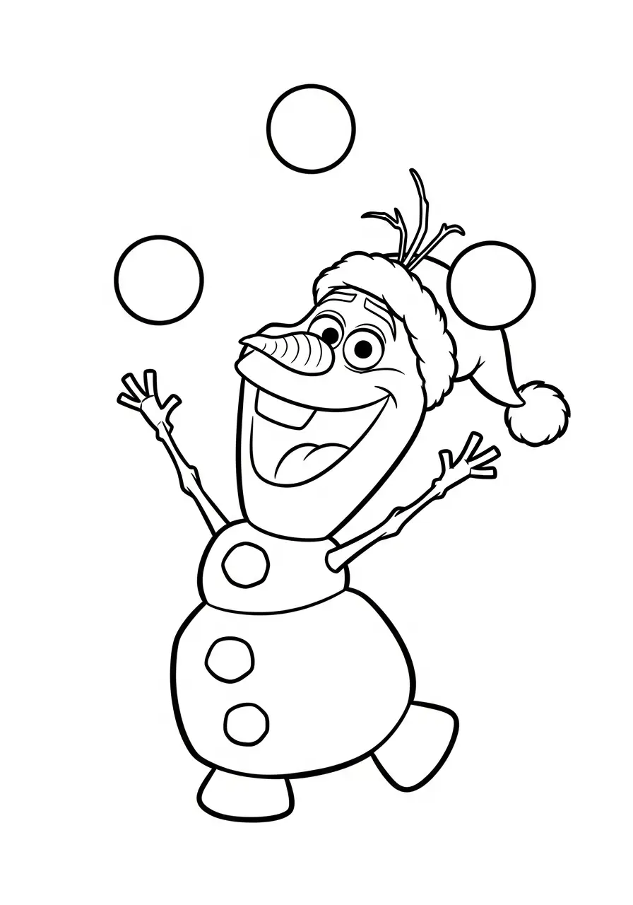 olaf jongleert sneeuwballen kleurplaat