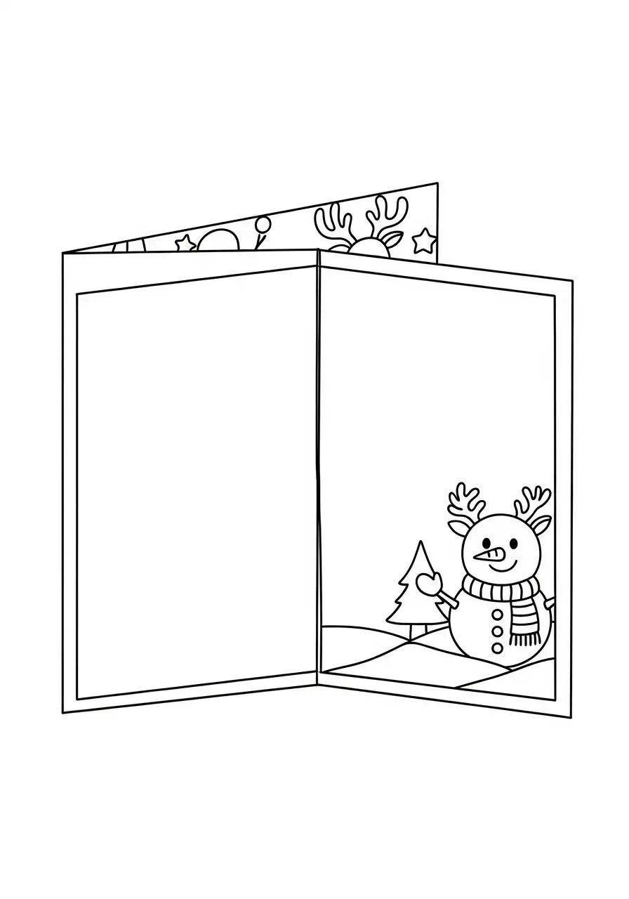 open kerstkaart met schattige rendier sneeuwpop